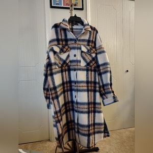 Shein woman's plaid long sleeve wool Overcoat flannel winter coat